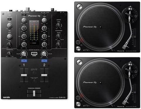 Pioneer DJ DJM-S3 Serato DJ Mixer &amp; PLX-500 Turntable Pair