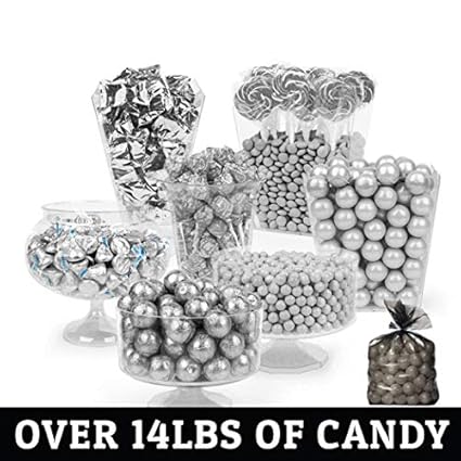 Silver Candy Buffet Supplies (Approx 13 lbs) Silver Candy Table Supplies - Free Cold Packaging