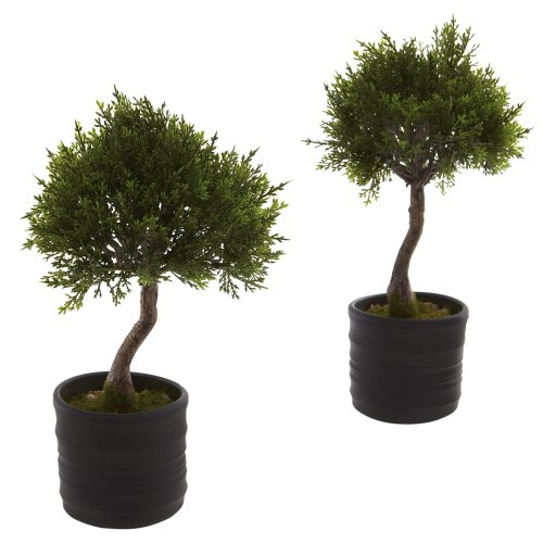 UPC 810709025897, Nearly Natural 4965-S2 Cedar Bonsai Artificial Tree with Planter, Green, Set of 2