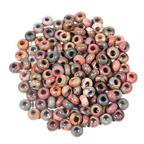 Nupuyai Picasso Jasper Large Hole Stone Rondelle Loose Charms fits Bracelet, European Crystal Stone Beads for Jewellery Making Set of 30