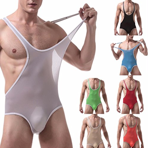 Hometom Men's Jockstrap Leotard Underwear Jumpsuits Wrestling Singlet Bodysuit (Orange, L)