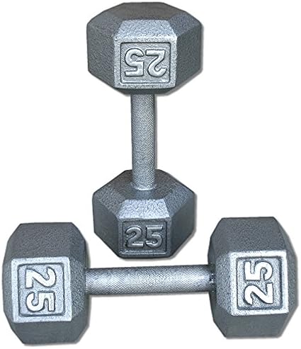 Pair 25 Lb. Cast Iron Hex Dumbbells 