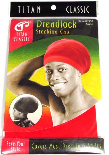 Titan Classic Dreadlock Stocking Cap Red, Kufi cap, rasta, afro, thick and thin. Spandex, bandana, turban, bonnet, one size fits all, men and women, boys and girls, adults and kids, jumbo, long, for all hair styles and types, skull cap, beanie,...
