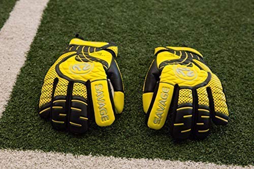 FINGERSAVE Goalkeeper Gloves by K-LO - The Savage Goalie Glove Has Fingersave Protection in All 5-Fingers to Prevent Injury and Improve Shot Blocking. Super Sticky Palms.Youth & Adult Sizes. Yellow.