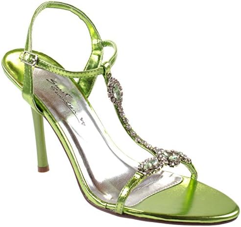 Sweet Seventeen Shoes Women's Louisa-01 Lime Open Toe Slingback Buckle Straps with Clustered Rhinestones on T-Strap 6.5 D(M) US