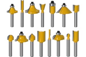 welltop 15 Piece Router Bit Set, 1/4-Inch Shank, Tungsten Carbide Router Bits, Fits Edging, Trimming, Veining and Grooving in