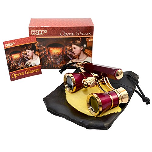 HQRP New Generation Opera Glasses Binocular 3 x 25 w/Crystal Clear Optic (CCO) & Built-in Extendable Handle/Burgundy with Gold Trim