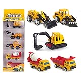 U DREAM Construction Vehicles for Kids Toys, 5 Assorted Mini Diecast Trucks Excavator Loader Bulldozer Dump Cement Mixer, Tiny Toys for Toddlers Boys and Girls, Construction Cake Topper Party Favors
