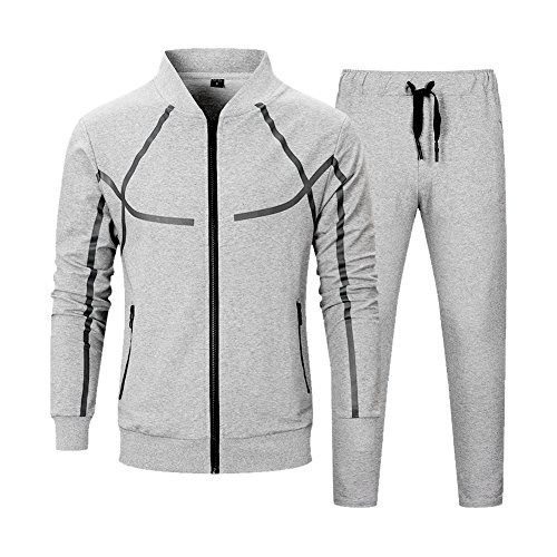 MANTORS Men's Full Zip Tracksuit Set Casual Jogging Athletic Sweat Suits Beige Gray L