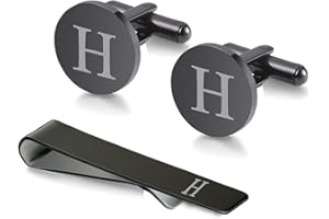 WIGERLON Initial Cufflinks and Tie Clip Set for Men,Stainless steel Letter Cuff Links and Tie Bar Set gift for Father Husband Son Boyfriend