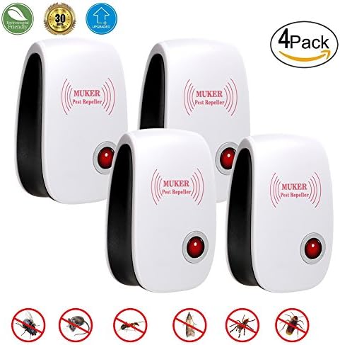 MUKER Ultrasonic Pest Repeller - 4 Pack Electronic Plug In Pest Control - Pest Reject for Mosquitoes, Mice, Ants, Roaches, Spiders, Flies, Bugs, Lizards, Non-toxic Eco-Friendly, Human &amp; Pet Safe