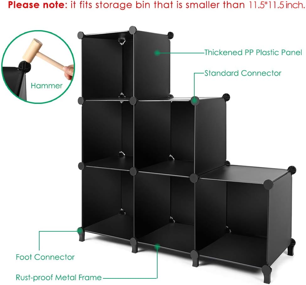 TomCare Cube Storage 6-Cube Closet Organizer Storage Shelves Cubes Organizer DIY Plastic Closet Cabinet Modular Book Shelf Organizing Storage Shelving for Bedroom Living Room Office, Black: Furniture & Decor