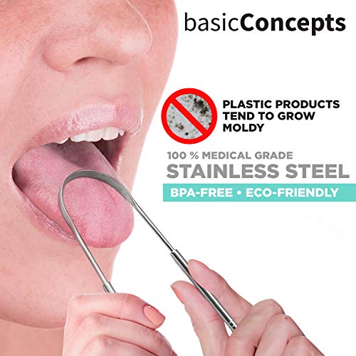 image for Tongue Scraper (3 Pack), Cure Bad Breath (Medical Grade), Stainless St