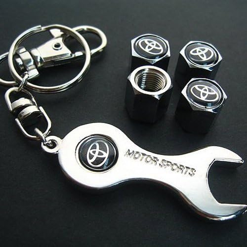 (4pcs) Car Tire Valve Stem Air Caps Cover + (1pcs) Keychain for Toyota
