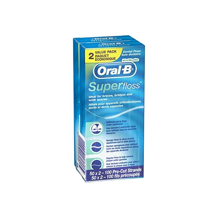 Oral-B Super Floss Pre-Cut Strands, Mint, 50 Count