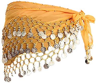 jiyoujianzhuzhuangshigongchengyouxiangongsi Belly Dance Waist Chain Chiffon Belly Dance Waistband Hip Scarf Skirt Dangling Golden Tone Alloy Coins Belt