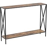 Safdie & Co. 39" L 2-Shelf Black Metal Console Table in Brown Reclaimed Wood
