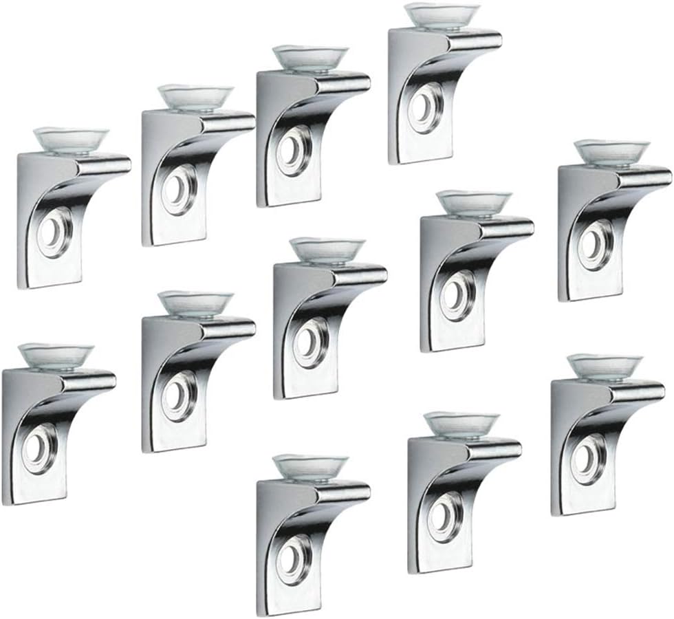 Glass Shelf Bracket, Tiberham 12 Pcs Zinc Alloy Polished Chrome Right Angle Shelf Support Fixing Clip with Suction Cup Base