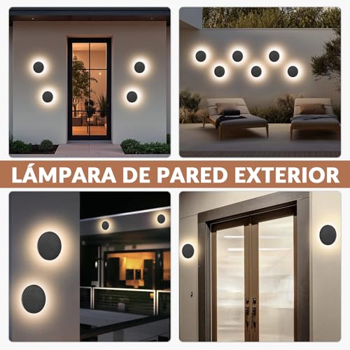FASENZA Lámpara de Pared: IP65, 12W, 1500LM, 3000K Luz Cálida, Lámpara LED Interior y Exterior con 50000 Horas de Vida Útil y Garantía de 2 Años para Hogar, Pasillo, Balcón, Jardín y Villa, 4 Piezas