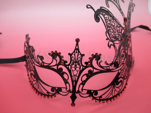 Laser Cut Venetian Halloween Masquerade Mask Costume Extravagant Inspire Design - Black w/ RED Rhinestones