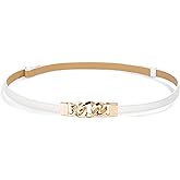 Glamorstar Women Skinny Belts for Dresses Thin PU Leather Waist Belt with Gold Buckle