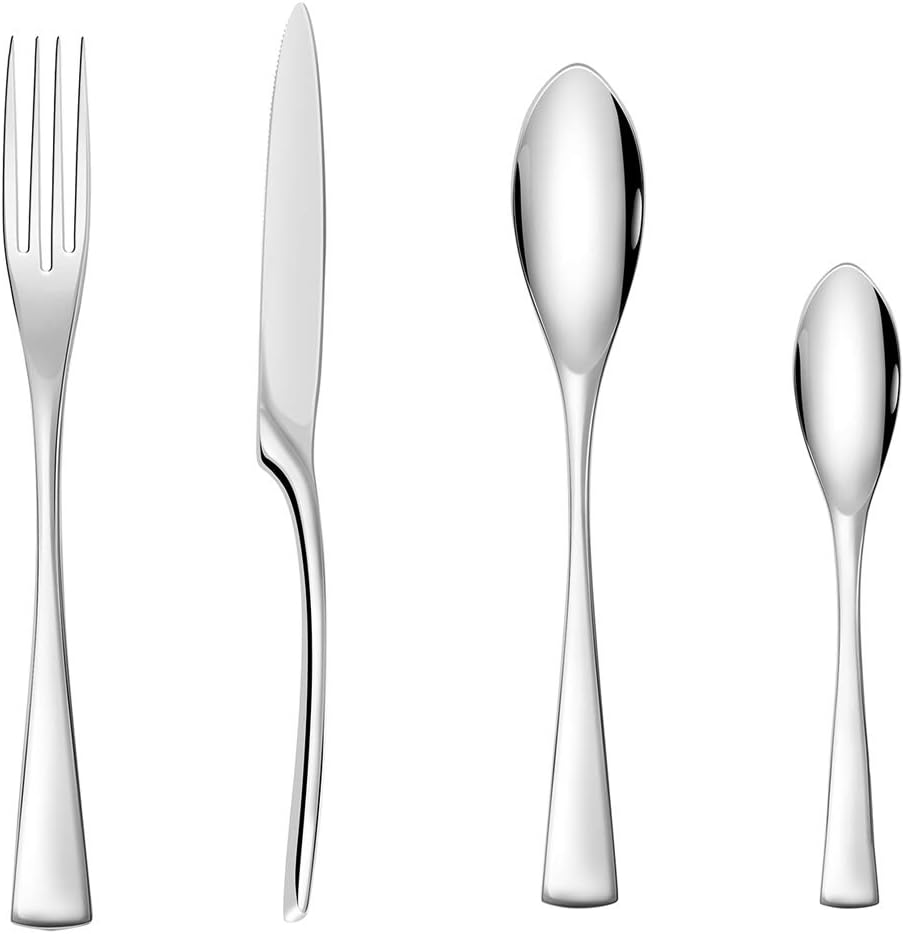 16 Piece Cutlery Set, Stainless Steel Flatware Tableware Set Family Dinnerware with Knife Spoon Fork, Service for 4 - Mirror Polish & Dishwasher Safe （02 Style）