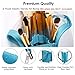 Clear Make-up Brush Cup Holder Organizer Bag with Slot, Travel Pencil Pen Case for Desk, Plastic Cosmetic Zipper Pouch, Portable Stand-Up Waterproof Dust-Free Small Toiletry Stationery Bag, Blue-Green