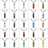 Justinstones Gemstone Hexagonal Pointed Reiki Chakra Pendant Genuine Leather Necklace 18
