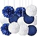 Nautical Party Decor Pom Poms Tissue Paper Lanterns Navy Blue Decorations for Baby Shower Boy Scout Banquet Birthday Party Nursery Decorations Bridal Shower Wedding Party Decorations