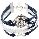 MiniJewelry Infinity Anchor Compass Wrap Leather Bracelet for Men Women Navy Blue White Birthday Christmas Family