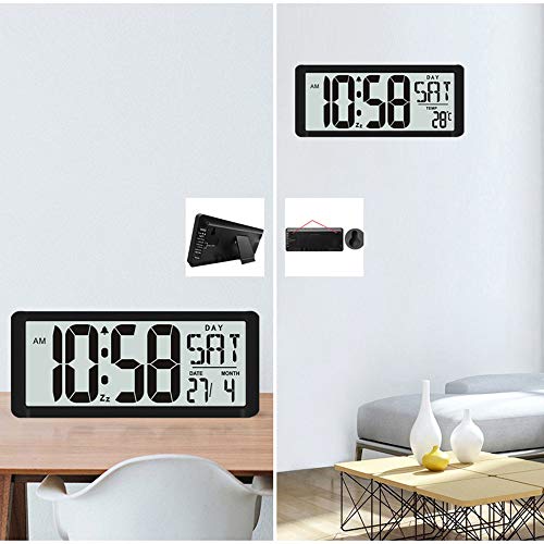 TXL 15.4" Jumbo Digital Alarm Clock Extra Large LCD Display 4.4" Bold Font Calendar Temperature Count-Up Countdown Timer, Battery Operate Office Kitchen School Warehouse Gym Wall/Desk,Black - Thumbnail 2