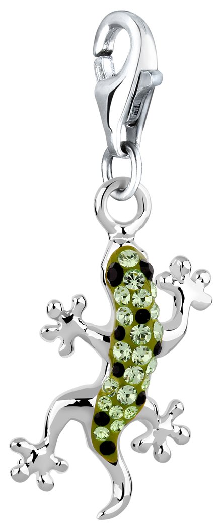 Nenalina Charm Gekko Pendant, with Crystals, for All Brands of Charm Bracelets and Necklaces, Made of 925 Sterling Silver, 716240-032