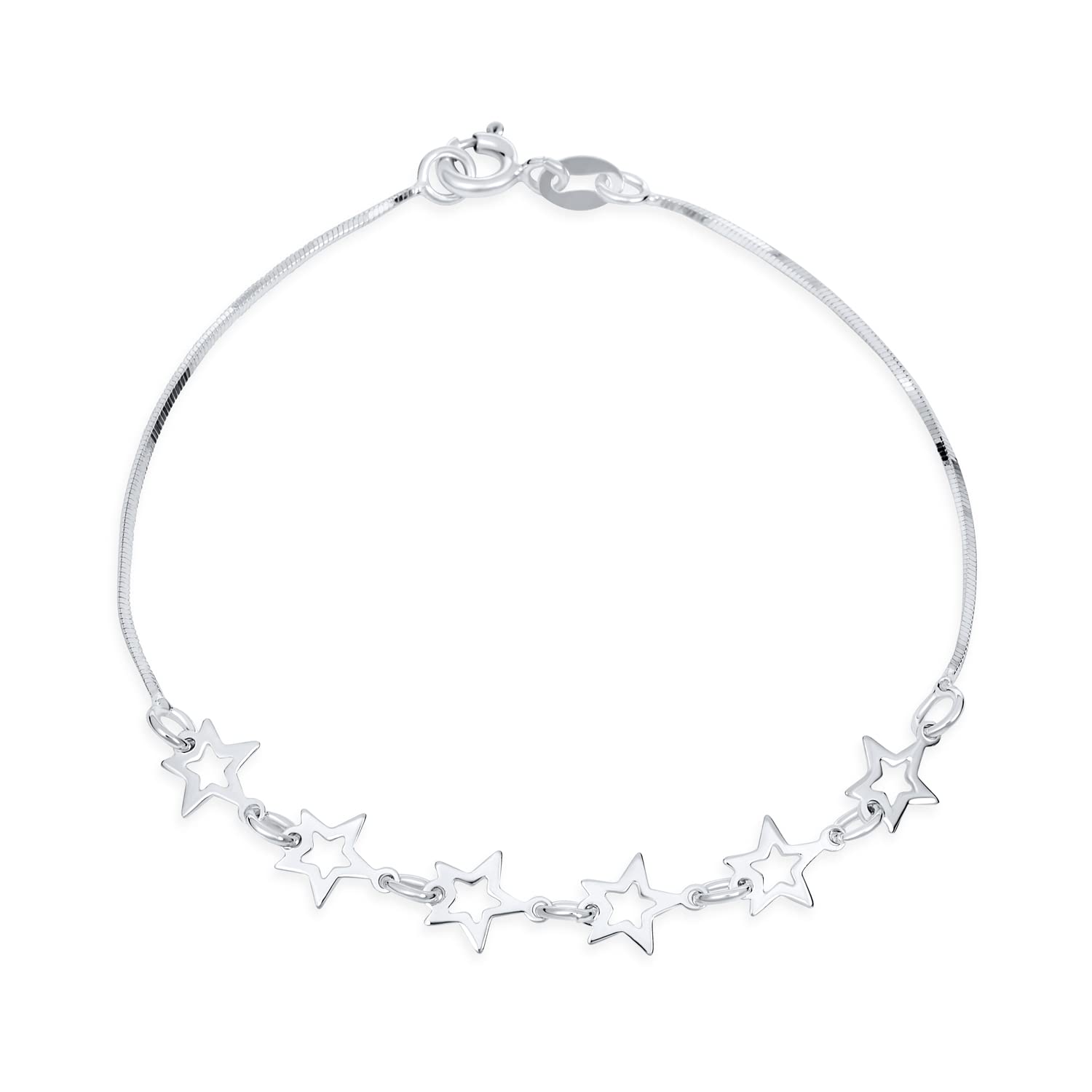 Bling Jewelry Dainty Celestial Holiday Layering American USA Patriotic Multi Open Lucky Stars Rock Star Bracelet For Women Teen Polished .925 Sterling Silver 7.5 Inch