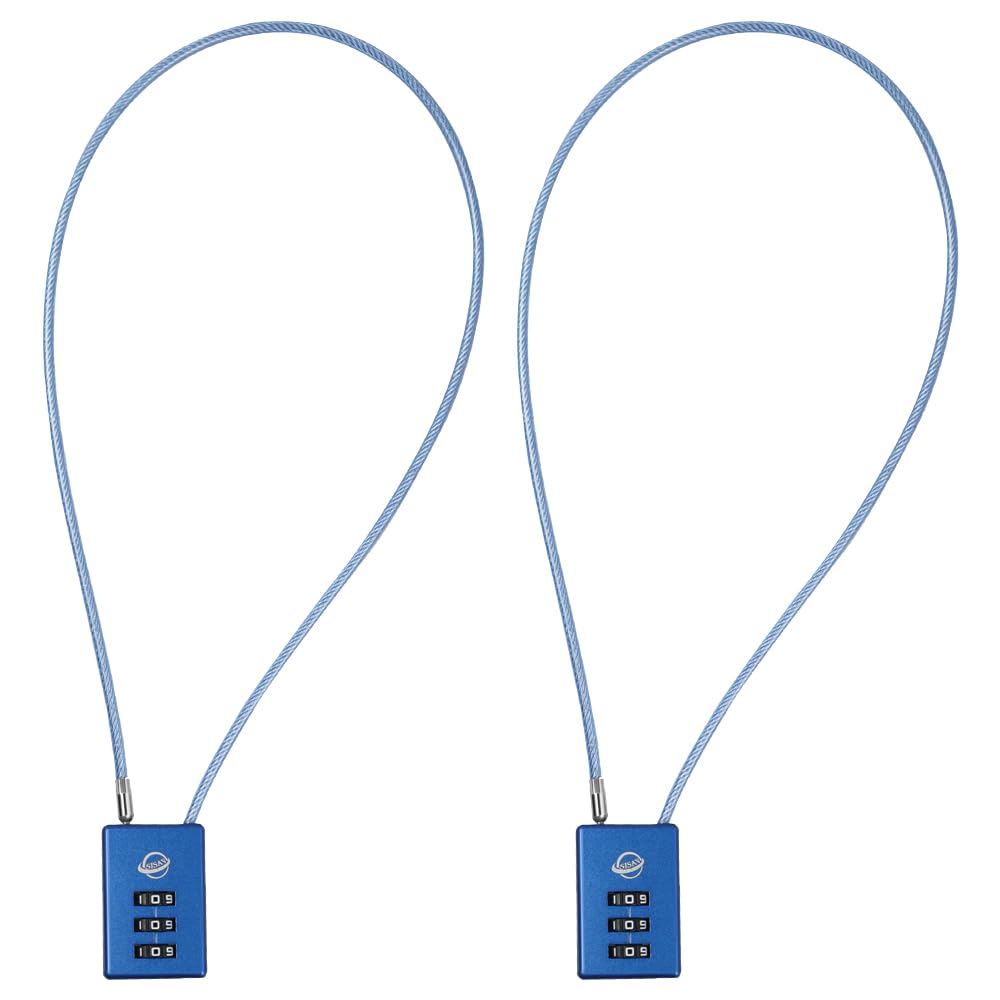 SISAV 3 Digit Cable Combination Lock 20 inches Cable for School Gym Locker,Filing Cabinets,Helmet,Toolbox,Luggage Suitcase,knapsack,Blue 2Pack