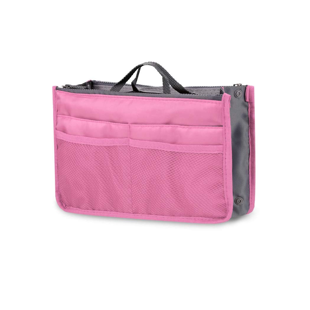 Fashion Women Multifunction Travel Cosmetic Makeup Insert Pouch Toiletry Organizer Handbag Storage Pur Closet Systems (Pink)