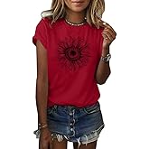 Cicy Bell Women's T Shirts Short Sleeve Tees Sunflower Graphic Loose Summer Tops