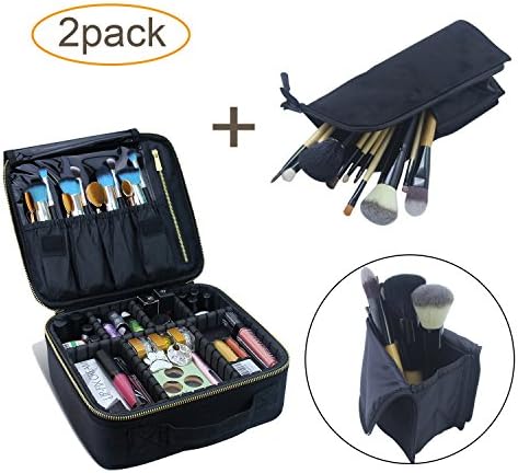 Makeup Case and Makeup Brush Bag Makeup Travel Bag, MLMSY Cosmetic Bag with Gold Zipper Makeup Brushes Organizer Portable Waterproof Large Makeup Bag Toiletry Bags for Women or Men (E:case+bag)
