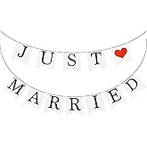 Bewudy Just Married Wedding Banner, Card Paper Hanging Flag Decoration, Romantic Party Supplies for Bridal Shower Anniversary