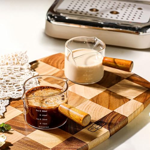 2PCS Taza Medidora Espresso, 15ml-75ml Taza de Café Medidoras Mango de Madera Tazas Medidoras Con Escala Vaso de,Adecuado para el Hogar, la Empresa y el Camping Espresso Cup.