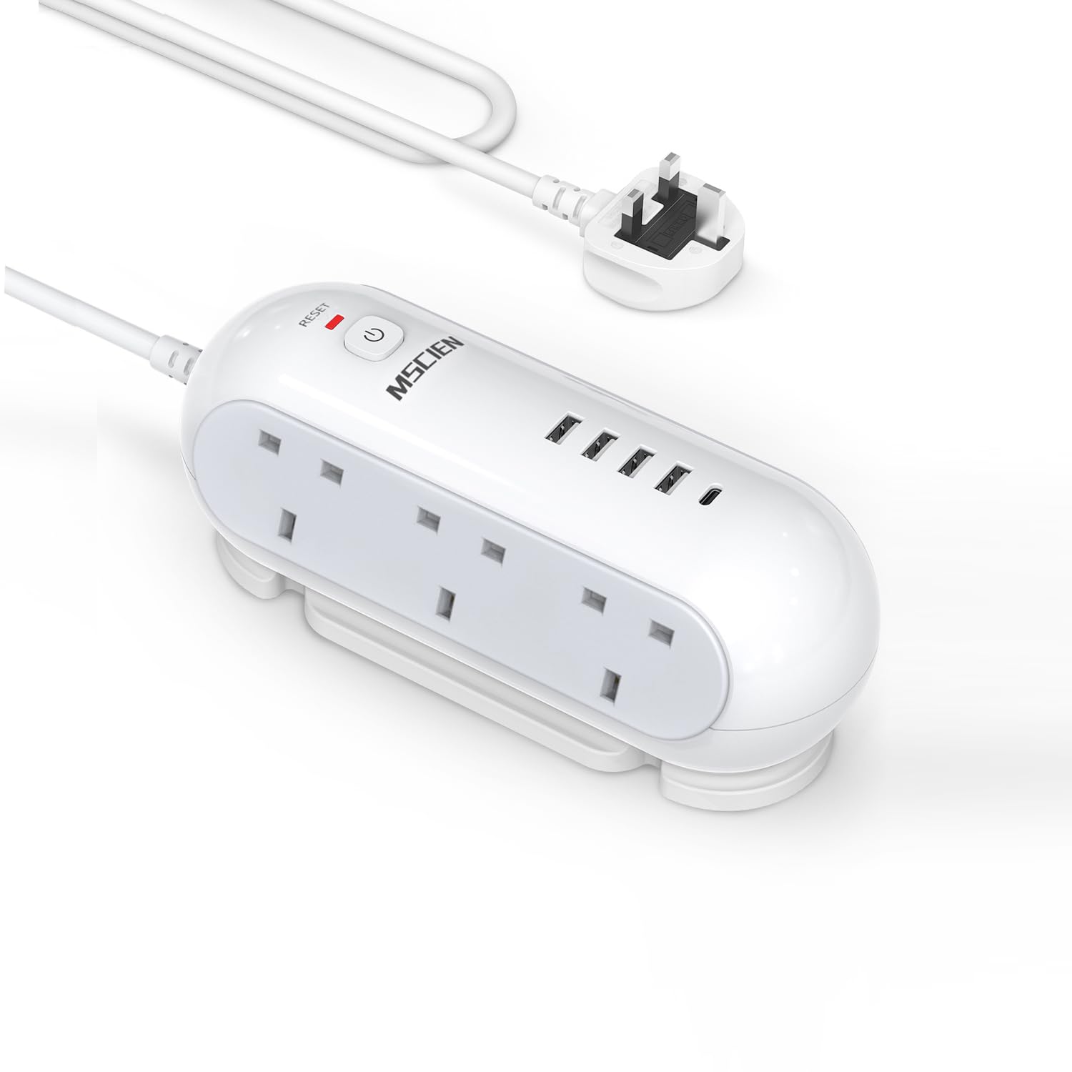 Mscien Extension Lead with USB Slots, 6 Way Sockets 5 USB(1 USB- C and 4 USB-A Port) with 1.8 Metres Extension cord, 3250W Overload Protection, Security Surge Protection Plug Extension Socket