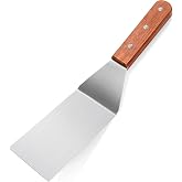 New Star Foodservice 12.5 Inch Grill Turner | Commercial Restaurant Grade, Stainless Steel Spatula, Wood Handle, For Griddle, Flat Top, and Grill