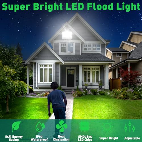 ANNIFUNLY 200 W LED Outdoor Floodlight, 20000LM Super Bright Floodlight, 6500 K Cool White, Floodlight IP67 Waterproof for Garage, Garden, Patio, Park