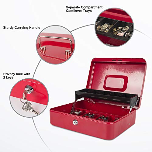 KYODOLED Locking Cash Box with Lock,Money Box with Cash Tray,Lock Safe