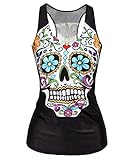 Ensasa Women's Fashion Skull Flower Death Camisole Halter Top Sleeveless T-shirt