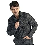West End Knitwear Mens Merino Wool Full Zip Aran Sweater