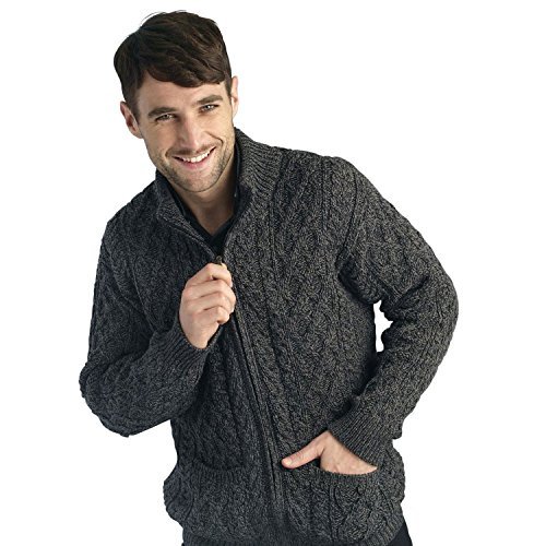  West End Knitwear Mens Merino Wool Full Zip Aran Sweater