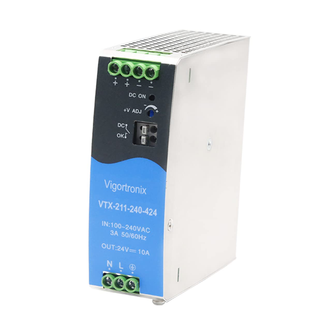 VIGORTRONIX 240 W Din Rail AC/DC PSU 85-264 V PFC Input, 24 V Output VTX-211-240-424