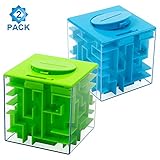 Geefia Money Maze Puzzle Box, Money Holder Puzzle for Kids and Adults - Unique Way to Give Gifts, Fun and Inexpensive Game Challenge for Children (Blue,Green)