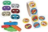 148 Pc Superhero Party Favor Supply Pack (24 Metallic Mask, 24 Super Hero Saying Rubber Bracelets, 100 Stickers)