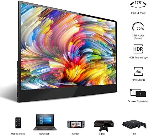 Portable Monitor-3K Full HD Gaming Monitor 15.6 Inch Computer Display IPS Screen USB-C Type-C Mini HDMI for Laptop/Computer /PC/Nintendo/Mac/Xbox/Phone /PS4, Include Smart Cover & Screen Protector